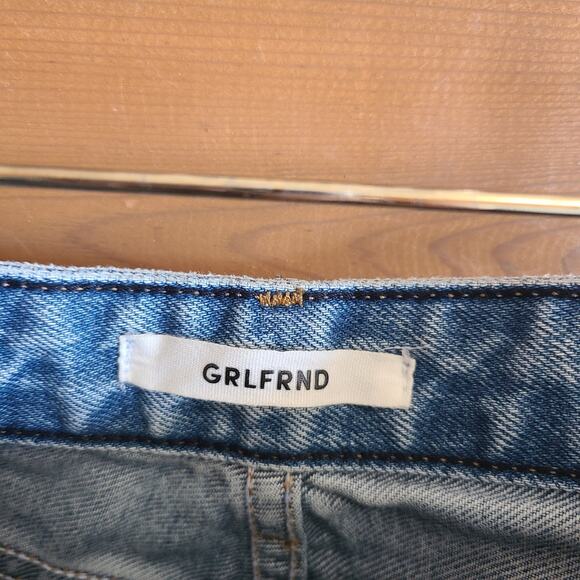 GRLFRND Maran Jean Tulip Hem Wide Leg Crop Archaic Blue 29 Button Fly Denim - Picture 6 of 9